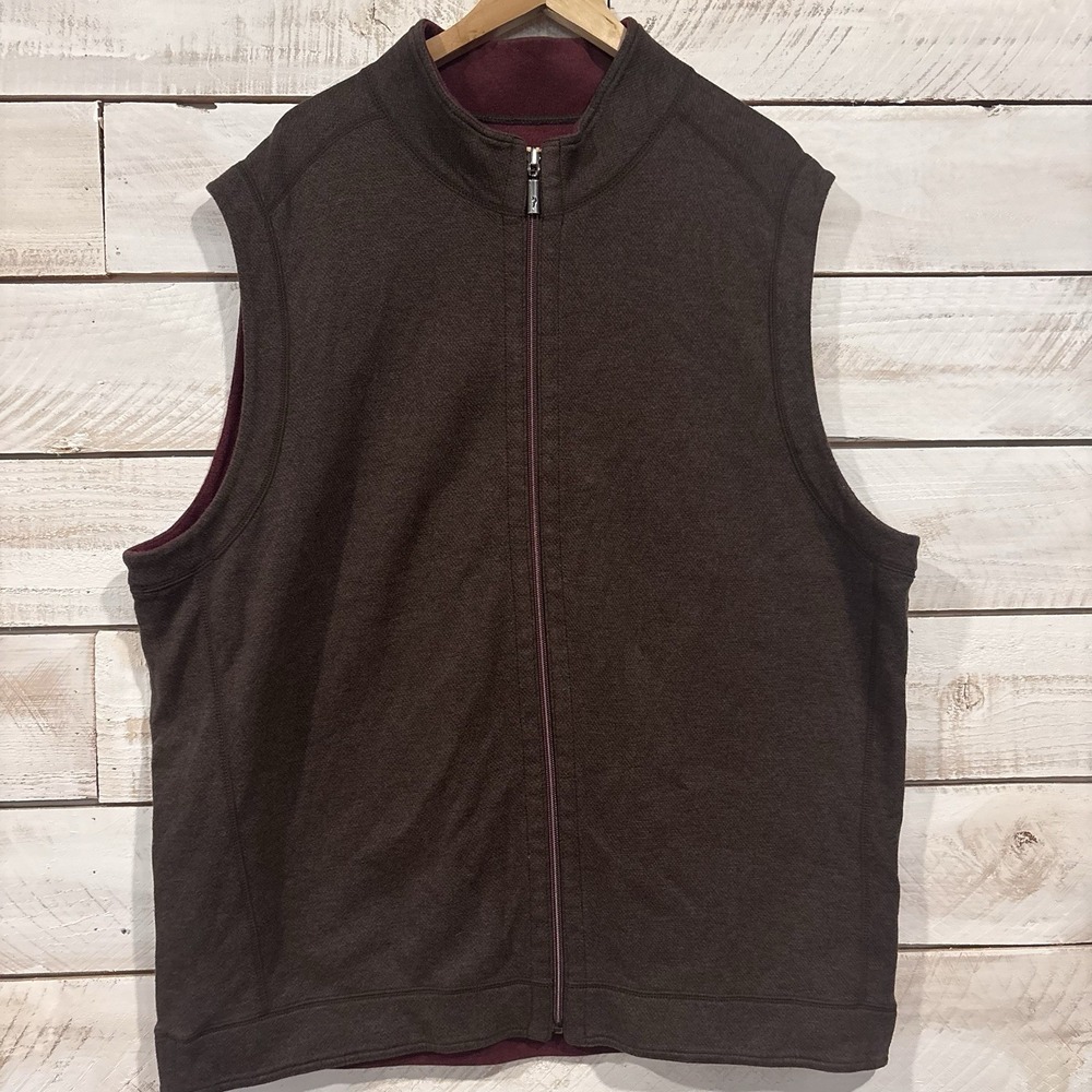 Tommy Bahama Flipshore Full Zip Reversible Vest Mens 2XL Brown Red Golf Casual